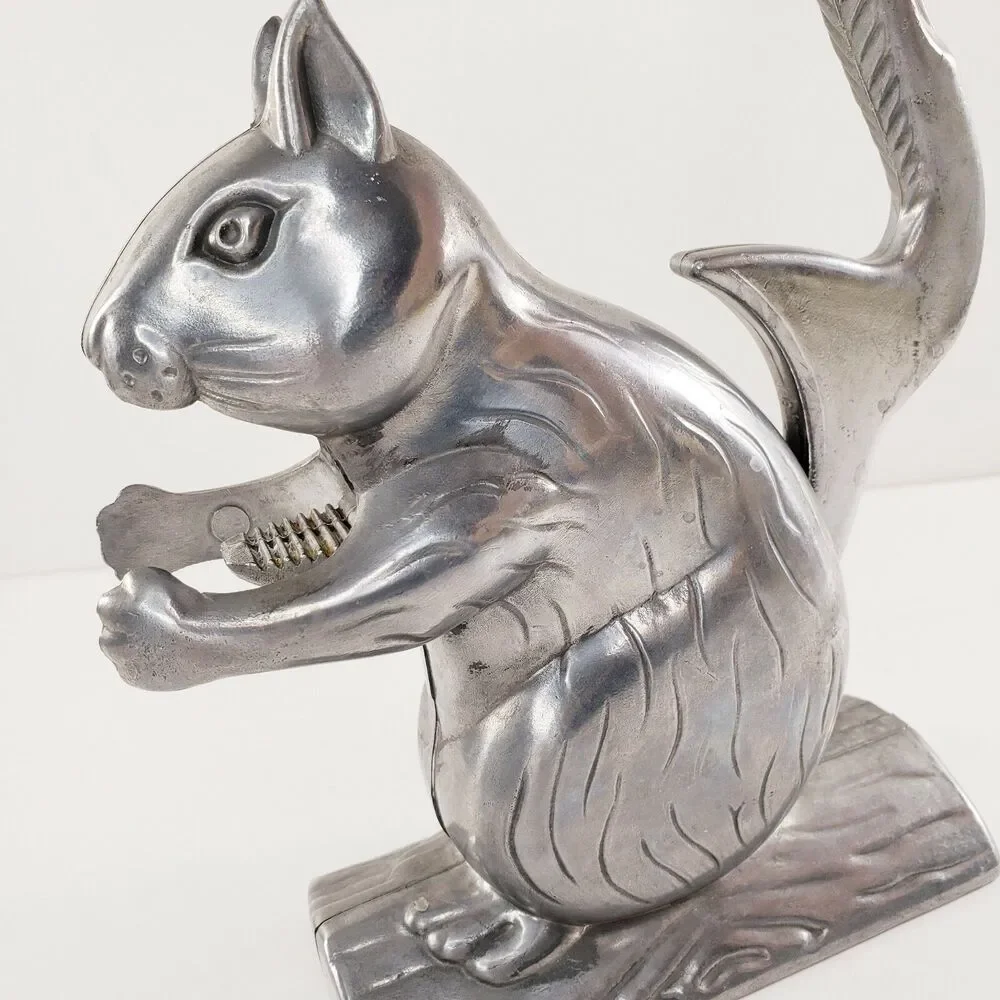 Squirrel Sitting on Log Nutcracker Cast Metal Animal Cabin Lodge Rustic Wildlife